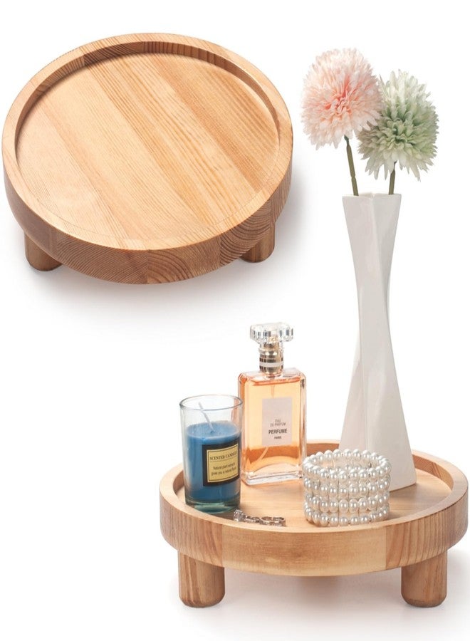 DEAMACE 2 Pcs Wood Riser for Display, Round Wooden Tray Decor, Farmhouse Pedestal Stand, Decorative Riser Tray for Kitchen or Bathroom Counter, Natural - Image 1